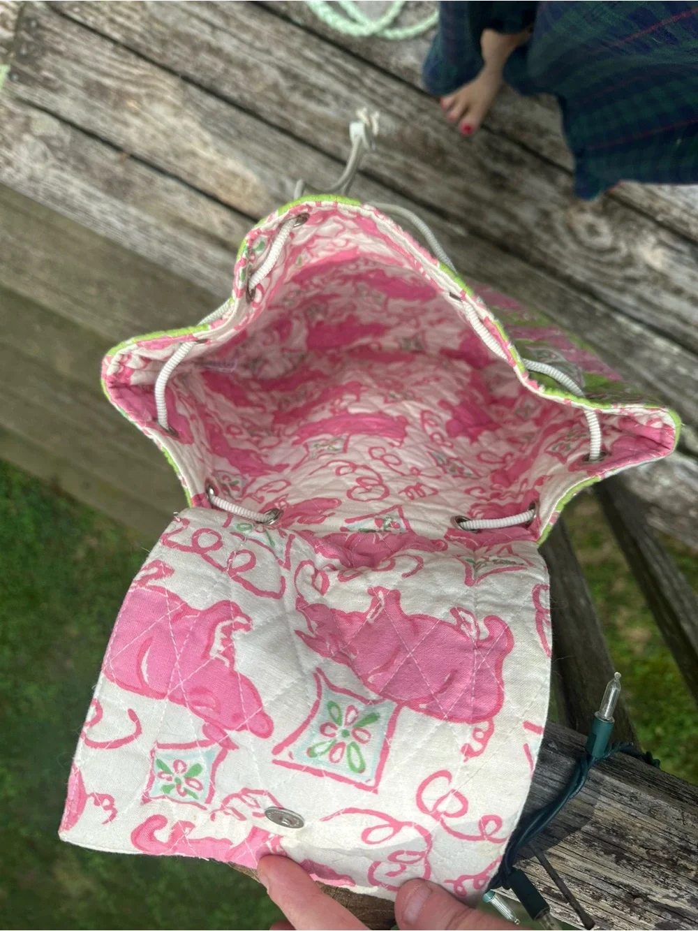 Quilted Pink and Green Tote Bag - Lightweight Women's Handbag